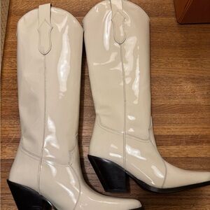 Cream White Patent Leather Western Cowboy Boots